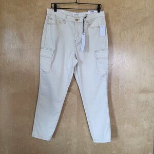 Nicole Miller High Rise Ankle Skinny Cargo Jeans Off White Size 12